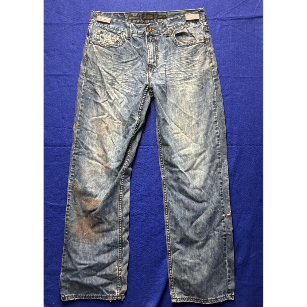 [Grunge] Y2K  Mens Helix Loose Straight Jeans 32x32 Distressed Thrashed concert